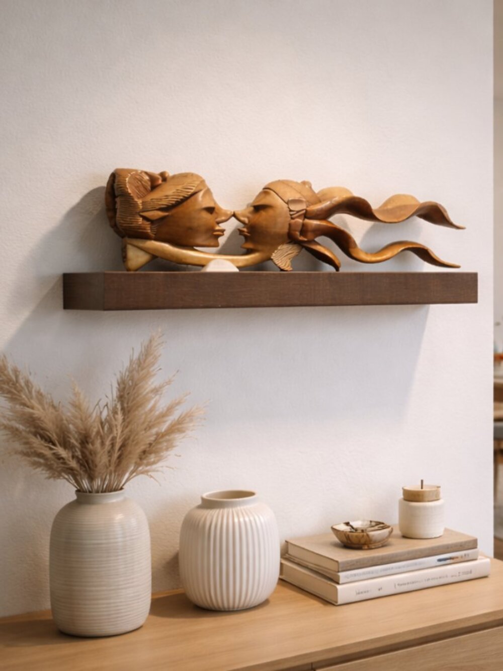 Abstract Lovers Wood Sculpture Mid Century Modern MCM Style Romantic Boho Decor